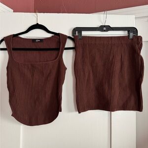 NWOT Chocolate Brown Ribbed Skirt Set